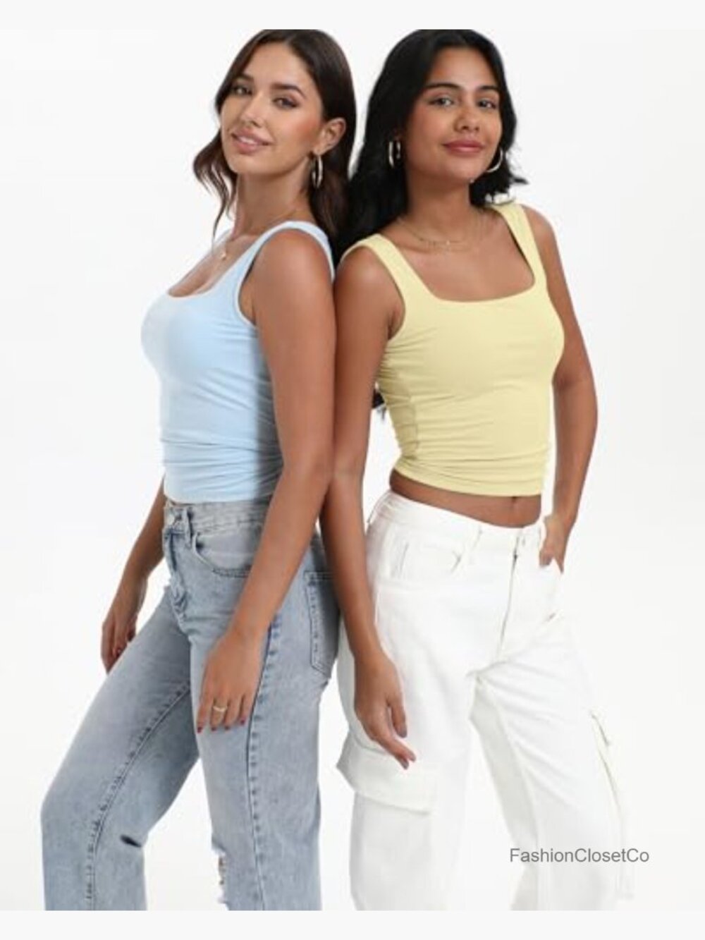 Sexy Square Neck Crop Tops Double Lined Sleeveless Halter Slim Fit Tank Top - Picture 3 of 6